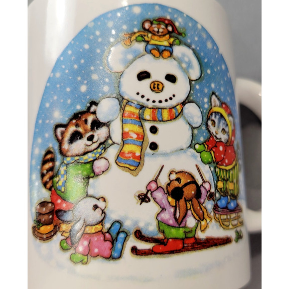 Tb Trading Co Mug Winter Snowman Mouse Racoon Kitty Cat Bunny Coffee Cup 3.75" T - Picture 2 of 9